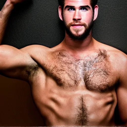 Image similar to a realistic detailed photo of a guy who is an attractive humanoid who is half robot and half humanoid, who is a male android, actor liam hemsworth, shiny skin, posing like a statue, blank stare, in a lab, on display, showing off his muscles