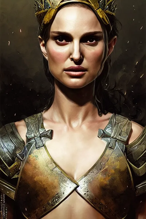 Image similar to natalie portman, legendary warrior, heroic, lord of the rings, tattoos, decorative ornaments, battle armor, by carl spitzweg, ismail inceoglu, vdragan bibin, hans thoma, greg rutkowski, alexandros pyromallis, perfect face, fine details, realistic shading photorealism