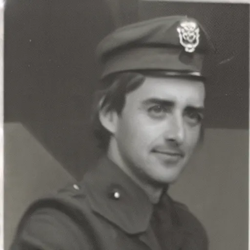 Prompt: Richard Hammond as a officer during WW2, grainy monochrome photo