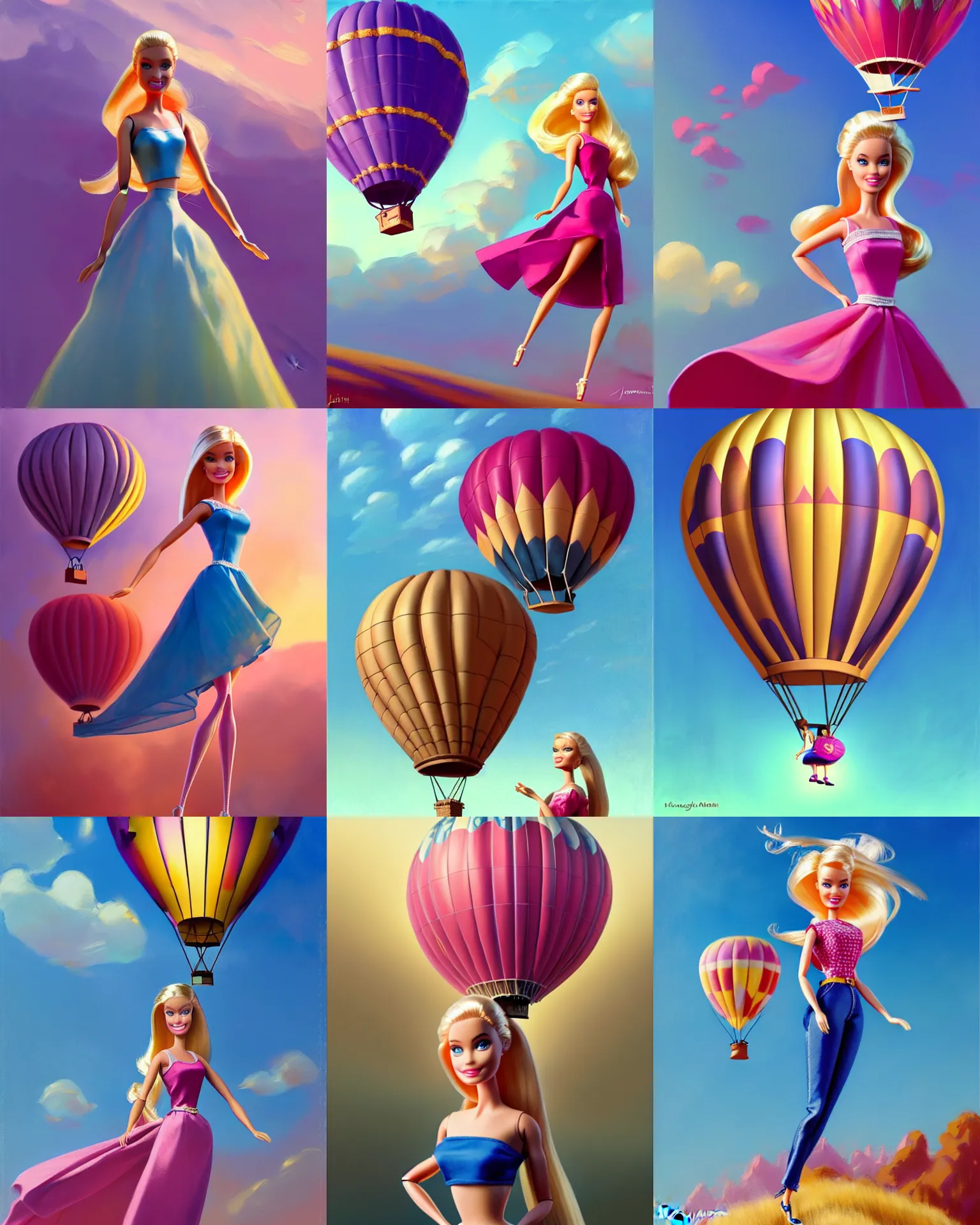 Prompt: barbie as a hot air balloon, animation pixar style, shaded lighting poster by magali villeneuve, artgerm, jeremy lipkin and michael garmash, rob rey and kentaro miura style, trending on art station