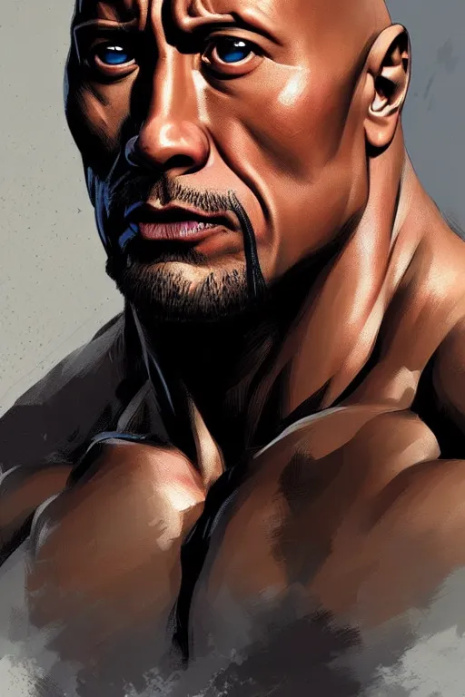 Image similar to dwayne johnson, manga cover art, detailed color portrait, artstation trending, 8 k, greg rutkowski