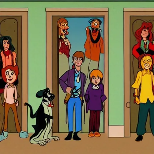 Image similar to Scooby-Doo characters in the Overlook Hotel in The Shining