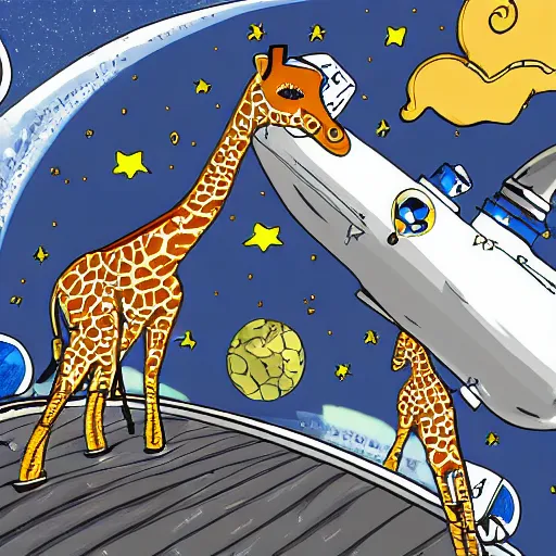 Prompt: astronaut giraffe entering spaceship, highly detailed, 8 k,