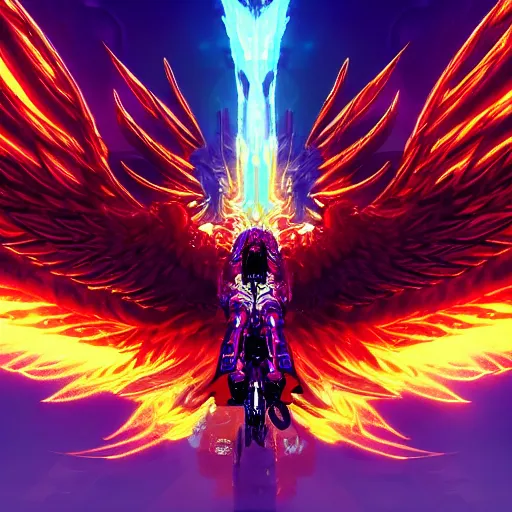 Image similar to ((((((GTA Cover art)))))): Extraterrestrial Phoenix Soul Redeemer, cyberpunk, Hyper-detailed cybernetic Phoenix-God, ArtStation, 4k, epic, phenomenally aesthetic, bright, rich and gaudily