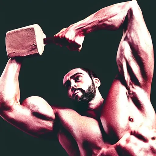 Image similar to Jesus Christ lifting the heaviest of weights at the gym alone, veins popping, highly detailed photograph, professional body builder Jesus