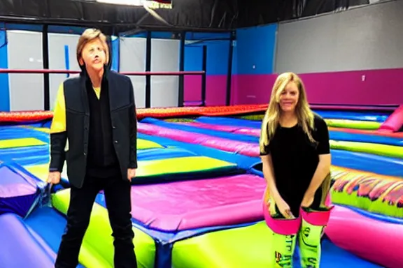 Image similar to paul mccartney at a trampoline park