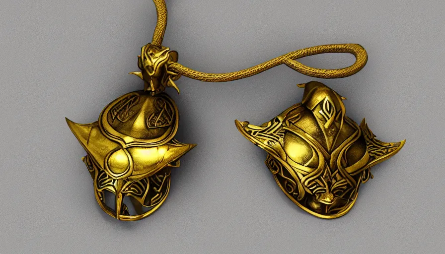 Prompt: viking amulet made from gold, dragon helmet, photorealistic render