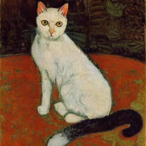 Image similar to white cat, painted by pierre bonnard