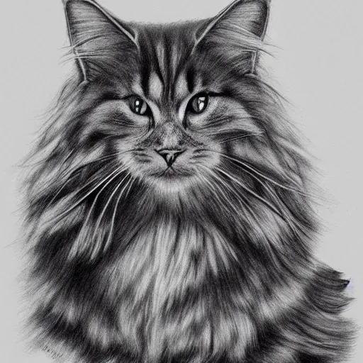 Image similar to long - haired siberian cat, illustration, charcoal, coulson, peter, bagshaw, tom