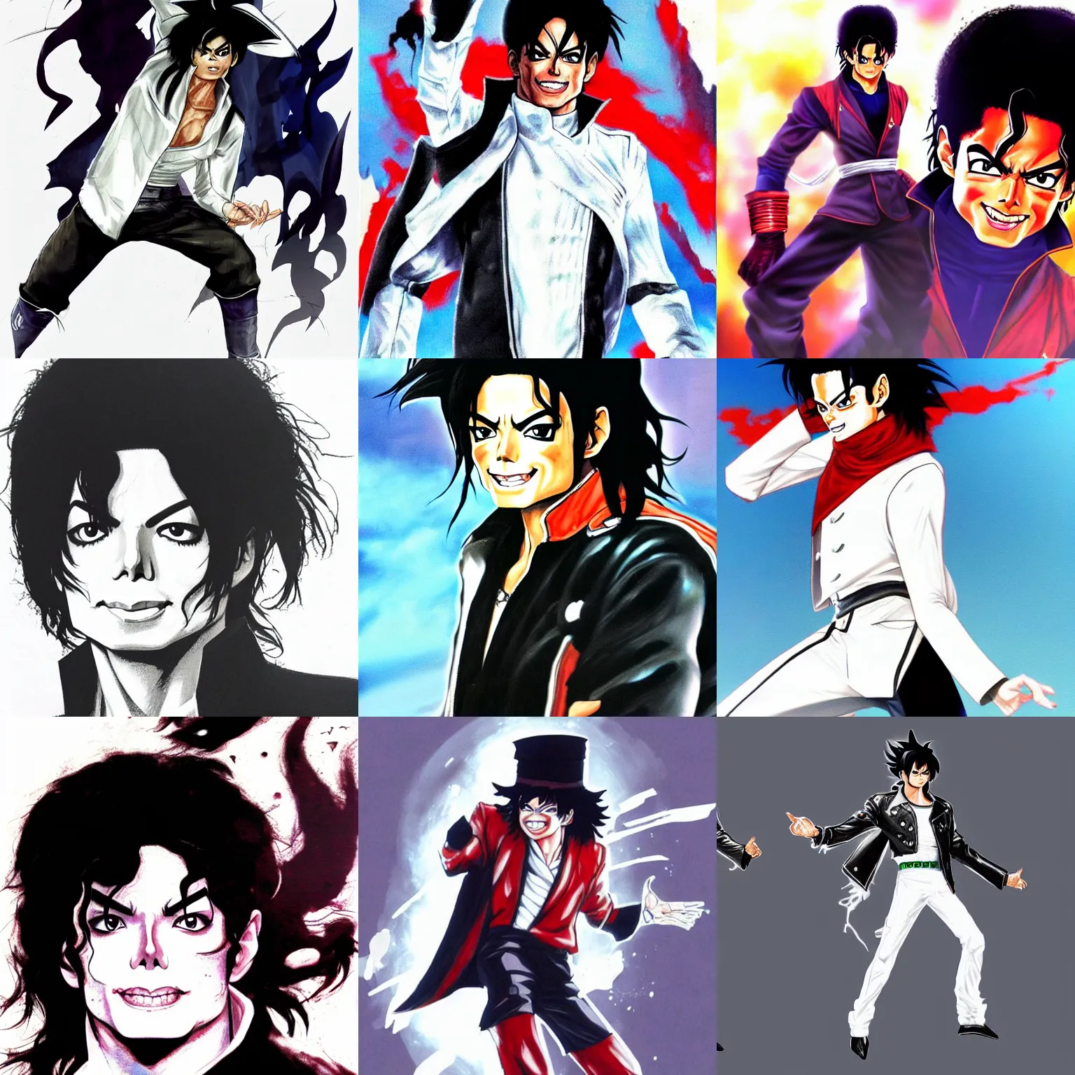 Image similar to michael jackson!!! full medium concept art of michael jackson!! as a dragon ballfighter character, beautiful landscape, 4 k anime character anime concept art ink by akira toriyama, artstation