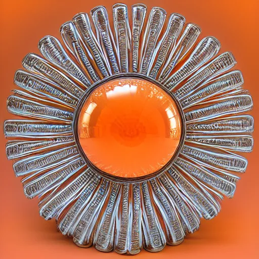 Image similar to symmetrical detailed sculpture of an orange, made of Opalescent Crystal