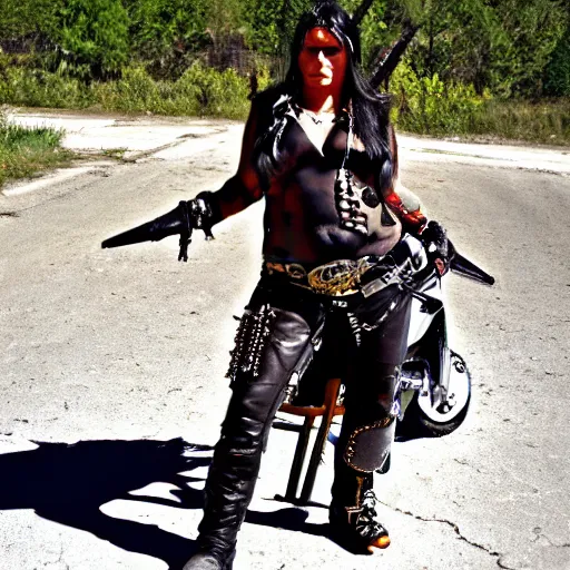 Prompt: sheya nox, female gangrel of the circle of the crone, native american biker chick