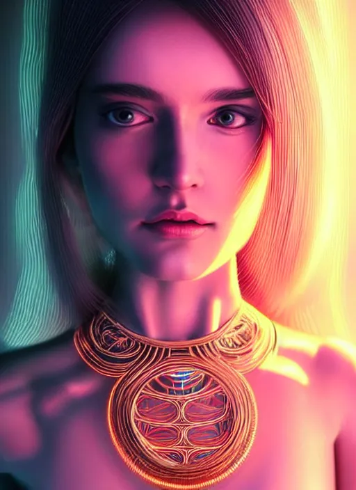 Image similar to a highly detailed photo of very intricate female face full body portrait, futurism, rococo cyber neon lighting, detailed futuristic fibonacci jewelry, profile posing, hyper photorealistic, crispy quality, digital photography, trending in pinterest, cinematic, 4 k ultra hd, art by pascal blanche, art by greg rutkowski, art by artgerm,