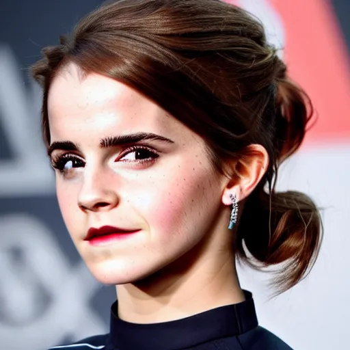 Image similar to Emma Watson with an epic moustache, award-winning photo