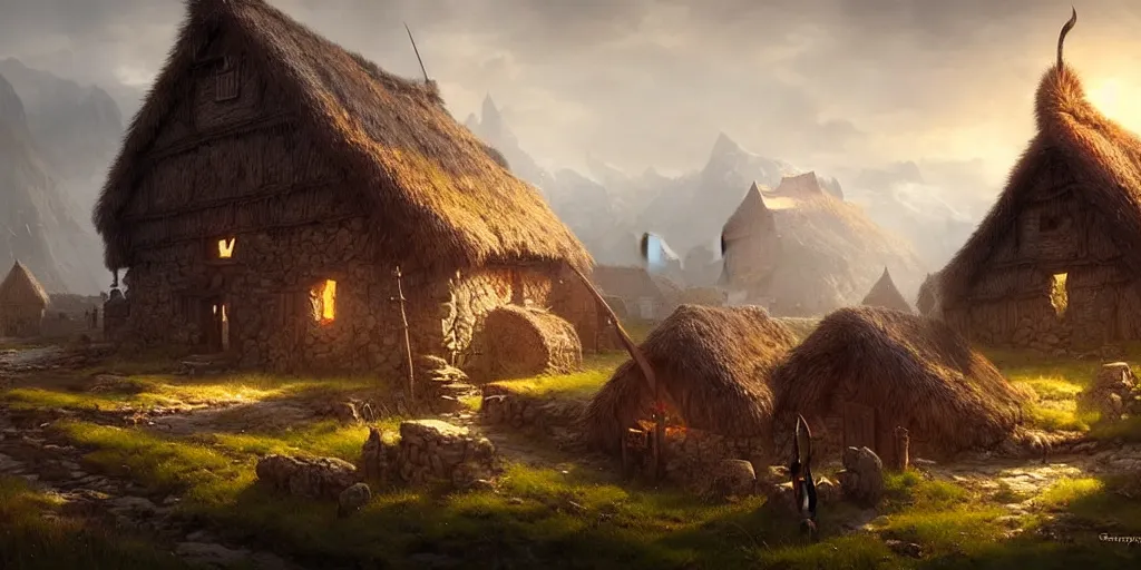 Image similar to beautiful viking village, digital art, landscape, fantasy art, octane render, ureal engine, high detail, very realistic, by greg rutkowski. by james gurney