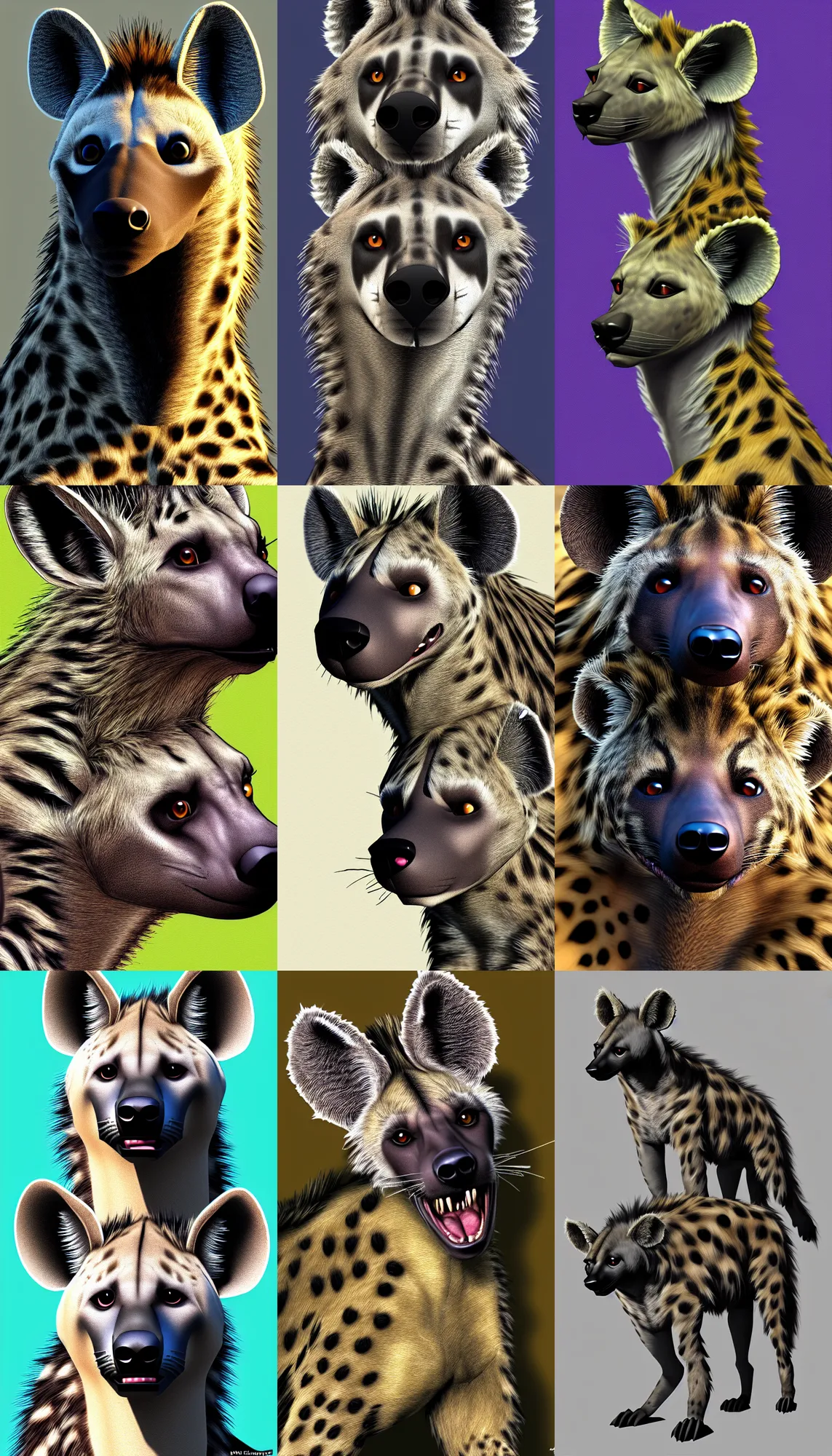 Prompt: a furry hyena fursona, high - resolution, photorealistic, trending on weasyl