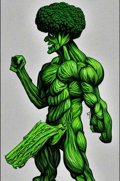 Image similar to ripped broccoli man, full body, human figure, highly detailed, digital art, sharp focus, trending on art station, anime art style