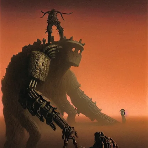 Prompt: Beetle as a shadow of the colossus boss by zdzisław beksiński