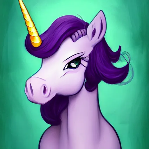 Prompt: portrait of a menacing beautiful Rarity, unicorn mare, short muzzle, top half of body, My Little Pony, by Stanley Artgerm Lau , greg rutkowski, thomas kindkade, alphonse mucha, loish, norman rockwell, J. C. Leyendecker. bright purple mane, purple fur, angry complexion, beautiful detailed eyes, black rose frame. D&D, fantasy. Trending on artstation rule of thirds extremely detailed old illustration hd 4k