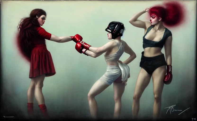 Image similar to boxing girl and drag queen by tom bagshaw