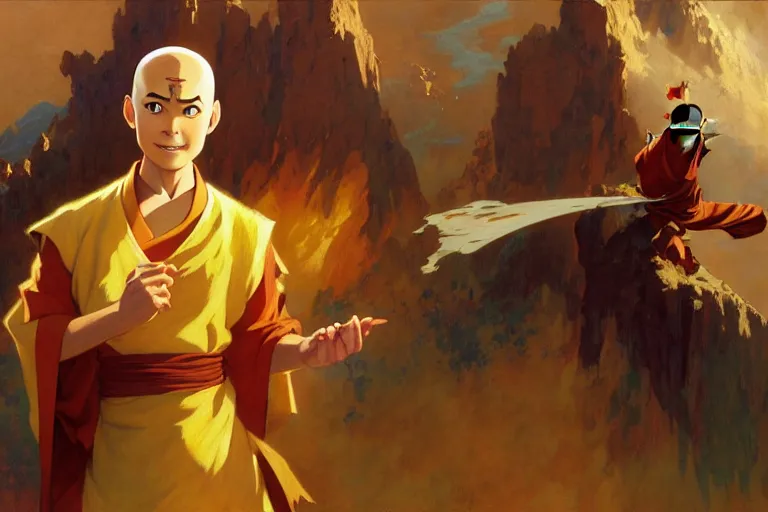 Image similar to the last airbender, atla, bald, painting by gaston bussiere, craig mullins, j. c. leyendecker