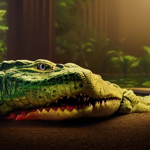 Prompt: hyperrealistic dslr film still of alligator eating elmo, stunning 8 k octane comprehensive 3 d render, inspired by istvan sandorfi & greg rutkowski & unreal engine, perfect symmetry, dim volumetric cinematic lighting, extremely hyper - detailed, extremely lifelike attributes & lifelike texture, intricate, masterpiece, artstation, stunning