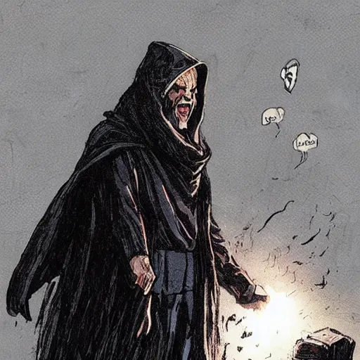 Prompt: a man in a black hoodie murdering the dark lord, vintage comic, greg rutkowski