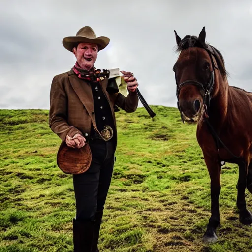 Image similar to an irishman on a horse drinking a guinness