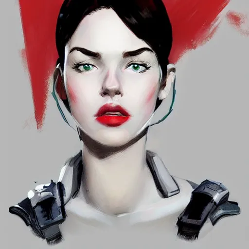 Image similar to portrait of beautiful girl with plump lips in team fortress 2 style, tragic, military art, concept art, fantasy, hd shot, digital portrait, beautiful, artstation, comic style, by artgerm, guy denning, jakub rozalski, magali villeneuve and charlie bowater