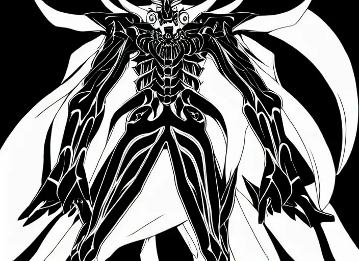 Image similar to shin megami tensei art of a demon car!! called black! volga!!, gaz!!!! car!!!!!!!!!!!, vehicle, art by kazuma kaneko, demonic! compedium!, digital drawing, white background, high quality, highly detailed