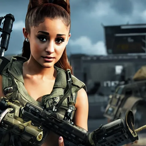 Image similar to Ariana Grande in Call of Duty, 4k