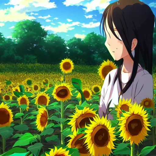 Prompt: sunflower field,slice of life anime,anime scenery by Makoto shinkai