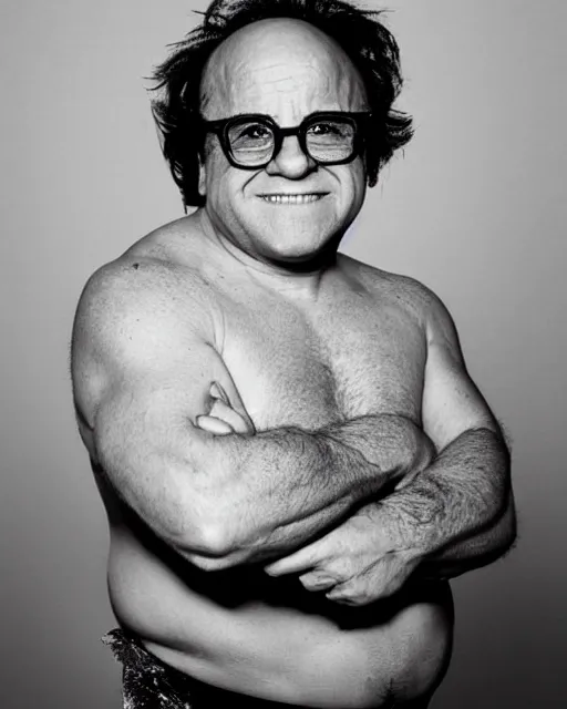 Prompt: portrait of danny devito as a professional wrestler. photographic, photography