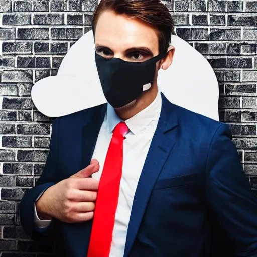 Prompt: photograph of a modern business man in a suit, censor bar over his eye, closeup