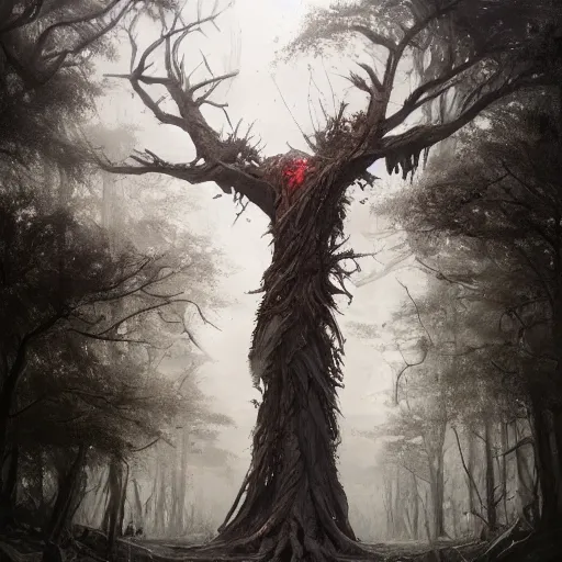 Image similar to a tree in the shape of a corpse, by greg rutkowski, trending on art station, highly detailed, magic the gathering, matte painting