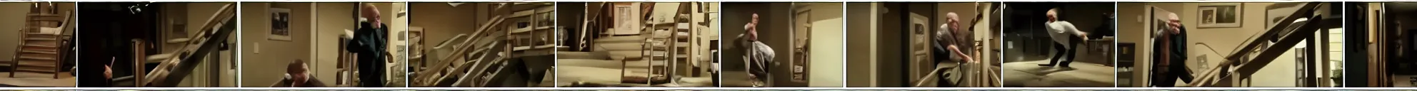 Image similar to 8 consistent frames from a video showing walter white falling down stairs