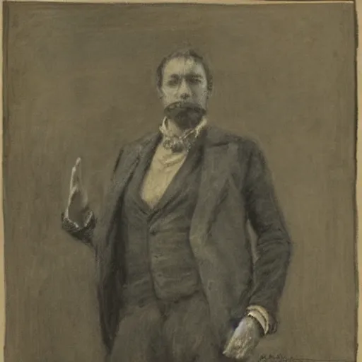 Image similar to portrait of an action hero mage in suit and tie, raising his hand, channeling magic, by alfred stevens in charcoal