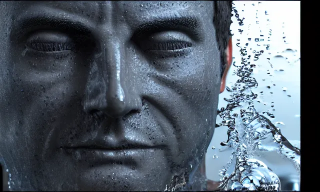 Prompt: water sculpture of a man, photorealistic, cinematic lighting, 8 k, extremely detailed