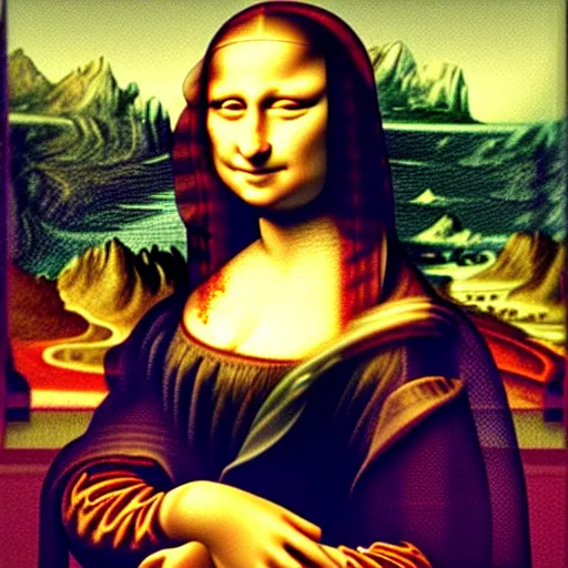 Image similar to the mona lisa with deepdream effect using vgg 1 6 network trained on imagenet