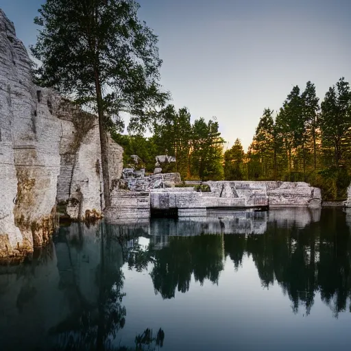 Prompt: an old limestone quarry converted to a swimming area, in oland swedem, photographed by trey ratcliff