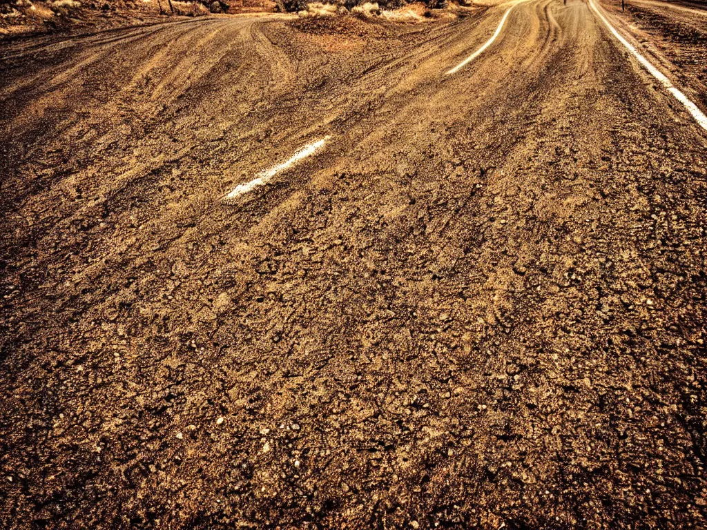 Image similar to a close up of a dirt road, highly textured
