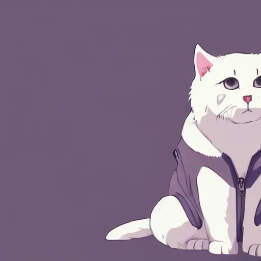 Prompt: overweight white cat cat wearing overalls and a long sleeved sweater, fursona, anthro, male, anime key visual, detailed white fur, makoto shinkai, portrait