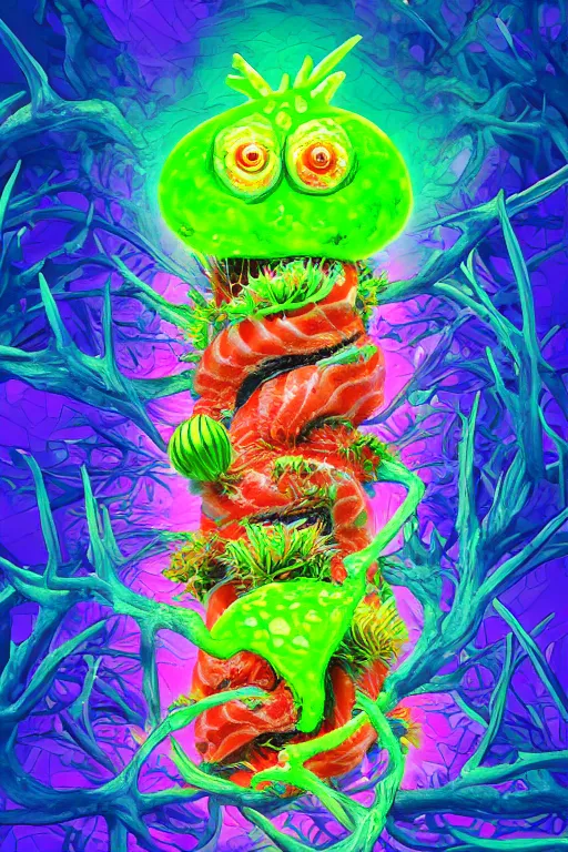 Image similar to creature sushi roots cactus elemental flush of force nature micro world fluo light deepdream illumination ray tracing hdr fanart arstation by sung choi and eric pfeiffer and gabriel garza and casper konefal