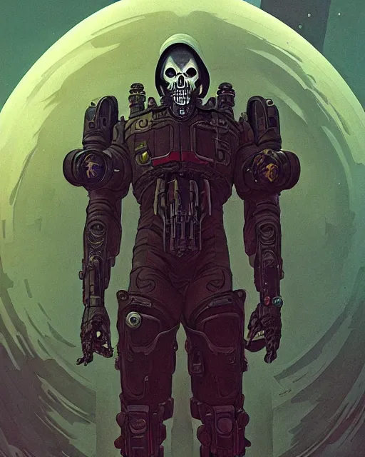 Image similar to reaper from overwatch, character portrait, portrait, close up, concept art, intricate details, highly detailed, vintage sci - fi poster, retro future, in the style of chris foss, rodger dean, moebius, michael whelan, and gustave dore