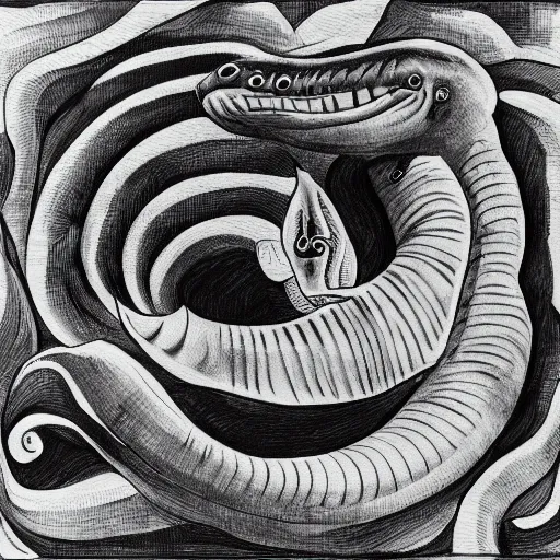 Image similar to moray eel outline, black ink on white paper