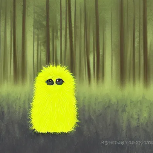 Prompt: A cute yellow furry monster in the forest, digital art