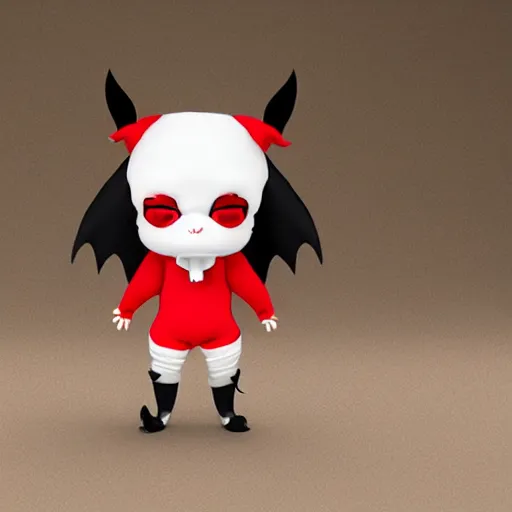 Prompt: cute fumo chibi plush imp, black and white with red hearts, mystery villain, midboss, soft shadow, vray, asymmetry