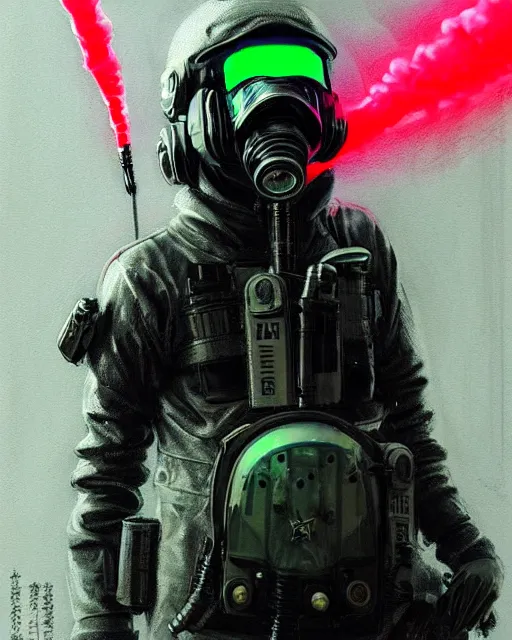 Prompt: detailed portrait neon female swat officer flying a jet, cyberpunk futuristic, neon, gas mask, reflective puffy coat, decorated with traditional japanese by ismail inceoglu dragan bibin hans thoma greg rutkowski alexandros pyromallis nekro rene margitte, fire & smoke, illustrated, perfect face, fine details, realistic shaded, fine - face, pretty face