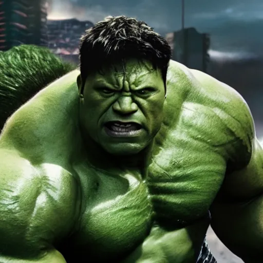 Prompt: dwayne johnson as incredible hulk, marvel cinematic universe, mcu, 8 k, raw, unedited, green skin, in - frame,