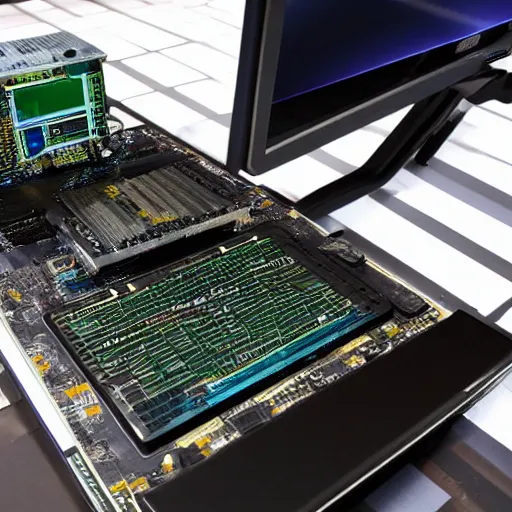 Prompt: a computer which so powerful is about to fly